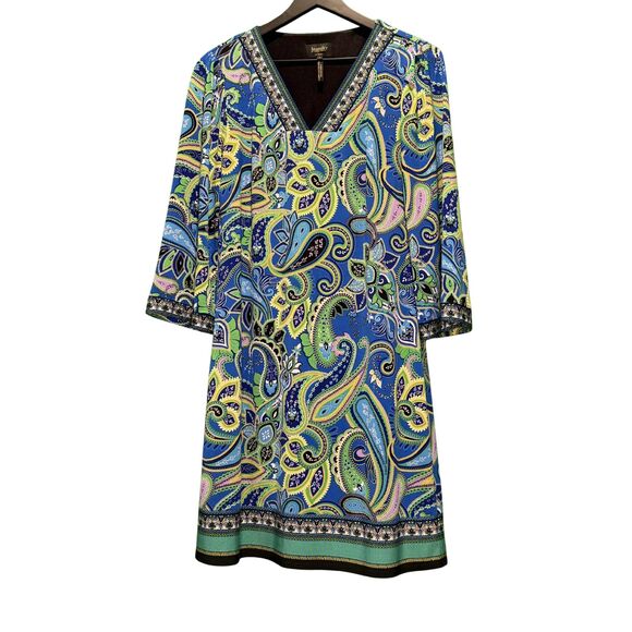 Laundry by Shelli Segal Dress Small Blue Green Paisley Tunic V-Neck Boho - Picture 4 of 6